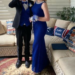 Royal blue lace prom dress, 2 piece, worn once, low price since it is used